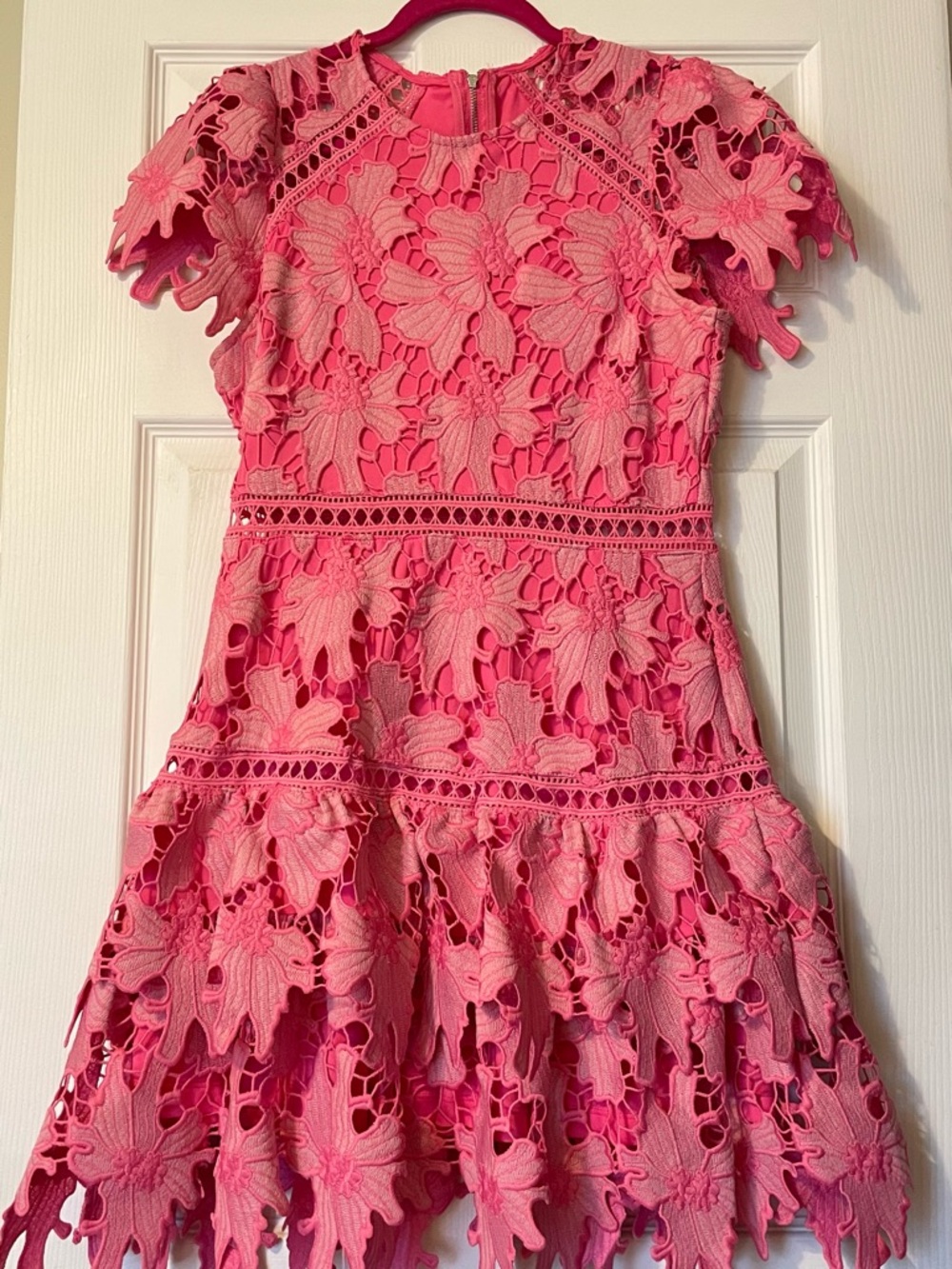 Eyelet Lace Short-Sleeve Mini Dress in Pink - Picture 4 of 5